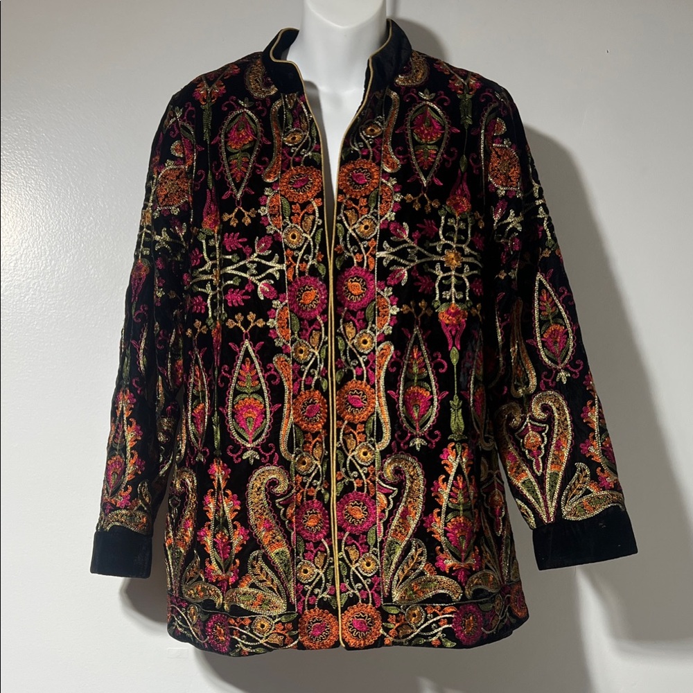 Soft Surroundings Multicolor Embroidered Velvet Blazer